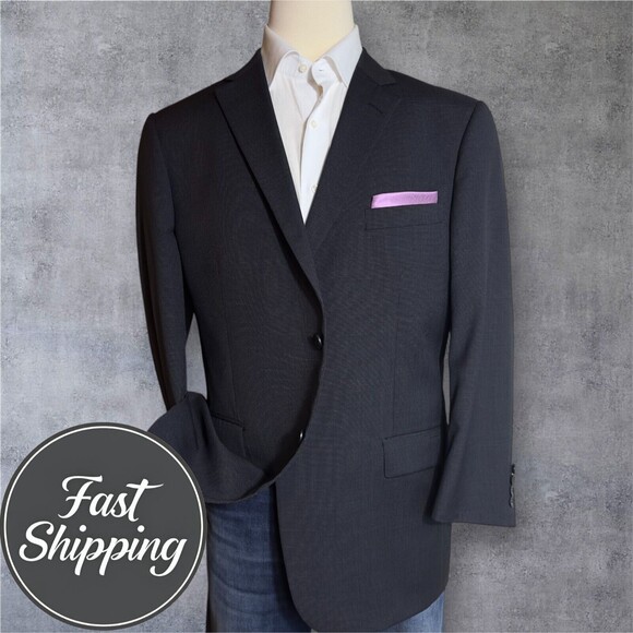 HART SHAFFNER MARX Mens Blazer 48R WOOL Sport Coat Two Button Suit Jacket Black - Picture 1 of 16